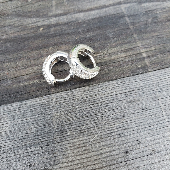 Huggie Earrings with pave Swarovski crystals - Picture 3 of 8